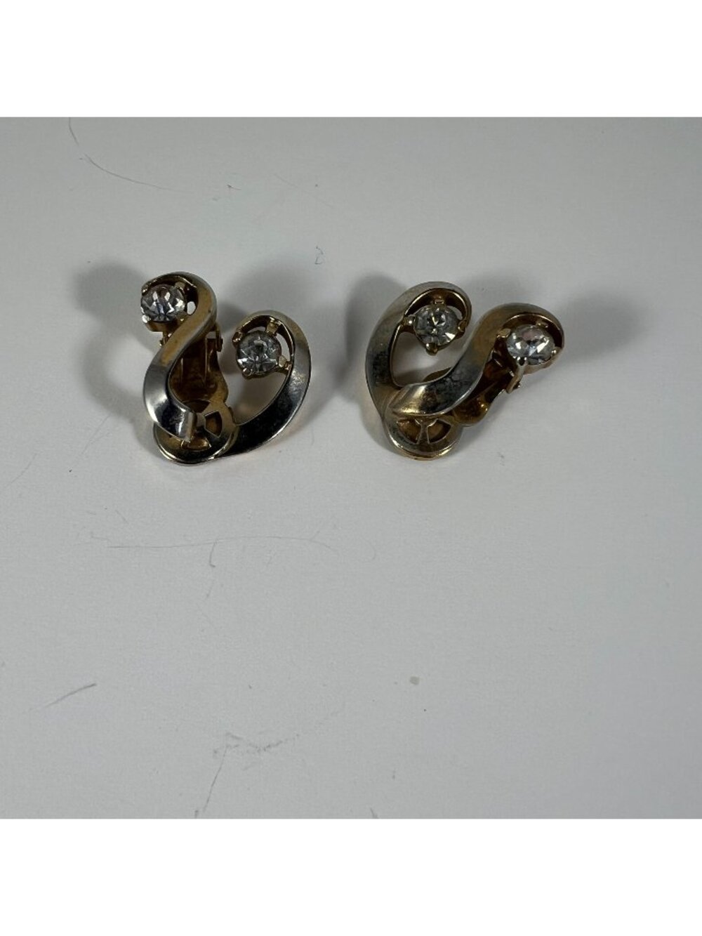 Vintage Mazer Gold-Tone & Clear Rhinestone Clip-On Earrings